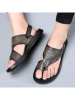 Sandalias de costura Retro para hombre, zapatillas de transferencia, zapatos de cuero antideslizantes, cómodos, informales, moda de verano - details 2