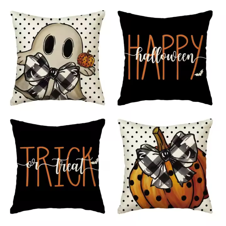 Fundas decorativas de lino para Halloween, funda de cojín decorativa de 45x45cm, 4 piezas, para sala de estar y sofá - 1