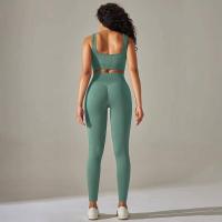 Conjunto de yoga acanalado sin costuras para mujer, ropa de gimnasio, sujetador con elevación, leggings, top de entrenamiento, chándal deportivo, 2 piezas - details 13
