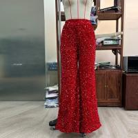 Pantalones de Cintura Alta para Mujer con Lentejuelas Pantalones de Pierna Ancha Rojos Cómodos de Otoño Talla Única - details 5