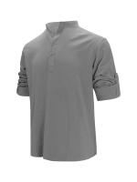 Camisas Polo de Algodón Lino para Hombres Cuello Henley Ligero Colores Sólidos - details 9