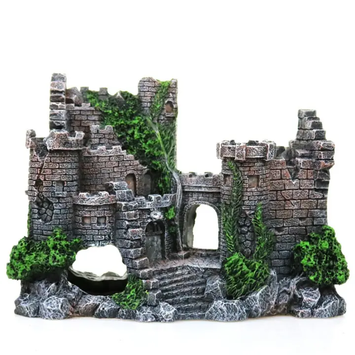 Adornos de pecera con forma de castillo antiguo para paisajismo, resina Artificial, Rocalla, exquisita decoración de Castillo de Acuario, pecera - 1