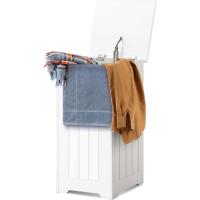 Cesto para la ropa sucia con tapa, de madera, color blanco, para dormitorio, baño - details 0