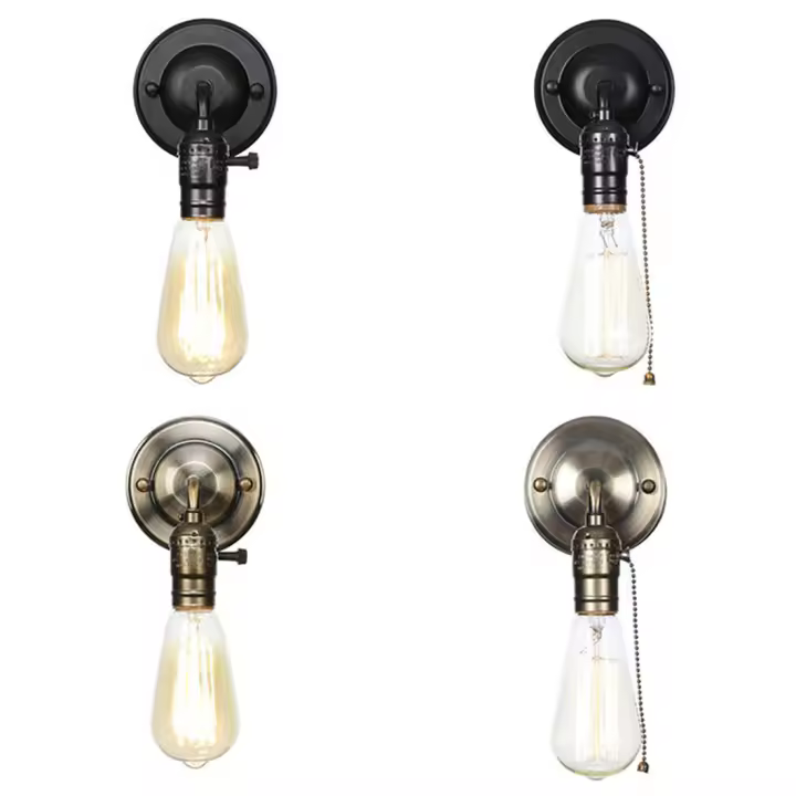 Interruptor de cadena de extracción de luces led de pared, lámpara de pared de dormitorio de hierro Vintage, estilo Retro, Loft cromado, mesita de noche, escalera, Wandlamp - 1