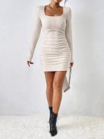 Vestidos de manga larga de punto para mujeres vestidos cortos de cuello cuadrado - details 6