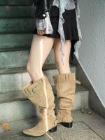 2025 Verano y otoño nueva moda Botas de pelo fino Botas altas de tacón grueso puntiagudo para mujer Hebilla de cinturón de gran tamaño - details 6