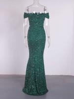 Corpiño elegante de noche con deslumbrantes lentejuelas sin hombros, faldas desmontables, vestido de fiesta largo hasta el suelo. - details 12