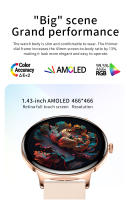 2024 nueva colección ultradelgada de relojes inteligentes de 1,43 pulgadas 466 * 466 amoled pantalla llamada bluetooth, empuje de mensajes, ejercicio físico,frecuencia cardíaca y presión arterial,moda femenina cómoda pulsera inteligente para iOS y Android - details 4