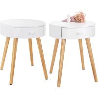 2X Mesitas de Noche Mesa de Centro con Cajón, con Patas, Madera MDF Blanco 38x38x48cm TS51ws-2 - details 0