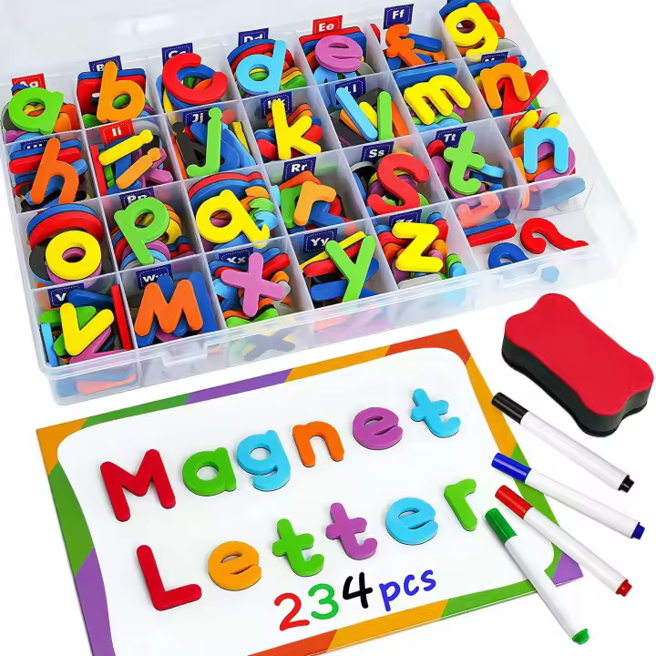Juego de números de letras magnéticas, alfabeto de espuma minúscula mayúscula ABC 244, imanes de nevera, juguete educativo, 123 piezas - 1