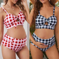 Nuevo traje de baño de dos piezas de maternidad traje de baño Sexy de cintura a cuadros para mujer - details 0