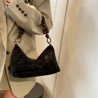 Elegante bolso de hombro de terciopelo con correa de cuentas - Diseño elegante de nubes, cierre de cremallera, forro de poliéster suave, disponible en negro y verde, elegante bolso de mujer para uso diario - details 7