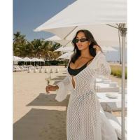 Vestido largo de punto de ganchillo calado para cubrir el bikini en vacaciones en la playa - details 20