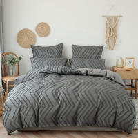 Juego de funda nórdica doble a rayas onduladas simples, juego de cama tamaño King de Color sólido de 220x240, funda y fundas de almohada suaves Queen - details 0