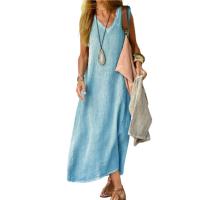 Vestido sin mangas de lino y algodón para mujer, prenda informal holgada con cuello en V, Color liso, para fiesta nocturna - details 11