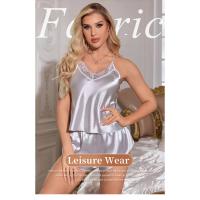 Pijamas de Seda Hielo Pantalones Cortos con Tirantes para Mujer Moda Nocturna Sencilla - details 2