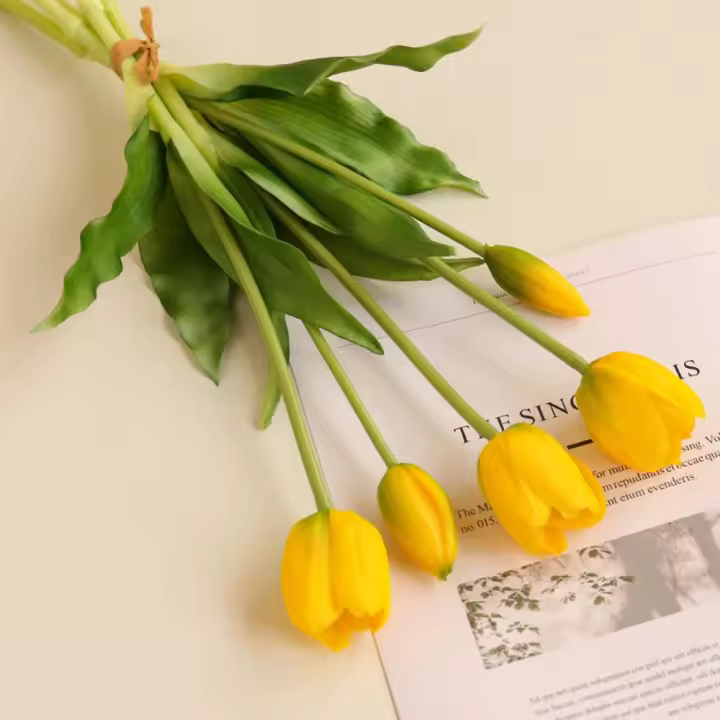 Ramo de tulipanes de silicona, flor Artificial de tacto Real, romántica, alta calidad, 5 cabezas - 1