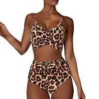 Traje de baño dividido de cintura alta para mujer, bikini multicolor con estampado de cuello halter cruzado - details 18