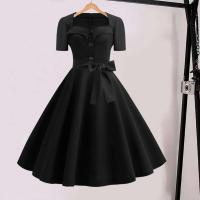 Mujeres Vintage verano 50s 60s Retro Pin Up Swing Rockabilly Vestidos elegante negro lunares vestido de fiesta de oficina - details 5
