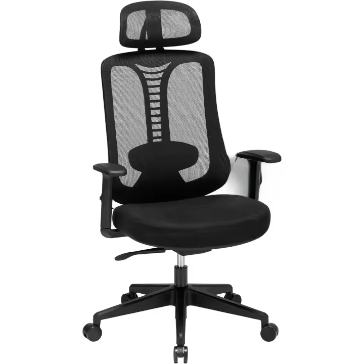 Silla de Oficina Ergonómica Ajustable con 4 Escaleras, Reposacabezas 3D y Cómoda para Uso de Computadora con Brazo de Apoyo - 1