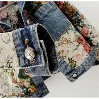 2025 primavera otoño nueva chaqueta vaquera estampada empalme manga larga solapa bolsillo Denim Tops Chaqueta corta de mujer abrigo de vaquera de moda - details 5