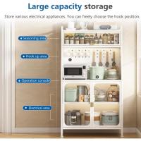 Armario de cocina, mueble auxiliar, aparador de 5 niveles, con orificio para cables, ganchos, ruedas, puerta magnética - details 18