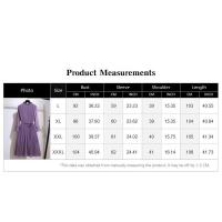 Vestido elegante de gasa hasta la rodilla para mujer con cuello de volantes y cremallera, línea A morada, moda coreana para mujer - details 0