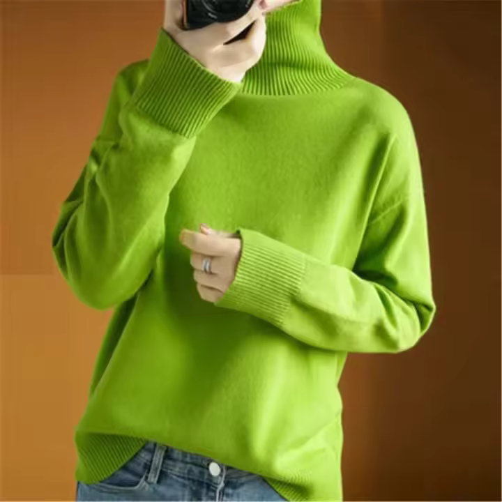 Otoño Invierno naranja cuello alto cachemir mujeres suéter grueso Casual básico Jersey tejido suéter Tops sueltos - 1
