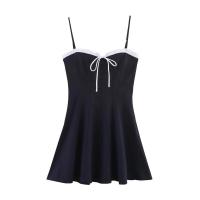 2025, Frech Sweet Temperamet, diseño simple de colores contrastantes, vestido con abertura lateral, falda suspensa, ropa de verano para - details 1