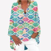 Camisa estampada informal con cuello en v para mujer, tops de moda - details 1