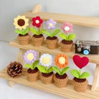 Plantas en macetas tejidas a mano, rosa, girasol, tulipán, flor de ganchillo, accesorios de Interior de coche, adornos de decoración - details 6