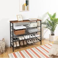 Zapatero, Zapatero de 6 Niveles, Estantería para Zapatos, Estantes de Malla Ajustables, para Entrada, Pasillo, Dormitorio, Estructura Metálica, Marrón Rústico y Negro - details 14