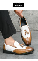 Moda solo zapatos bloque de negocios tallado con flecos pequeños zapatos de cuero - details 5