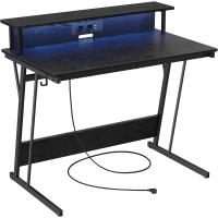 Mesa de Juegos con Luces LED y Enchufes Tamaño 60 x 120 x 76cm Elegancia Rústica Marrón - details 8
