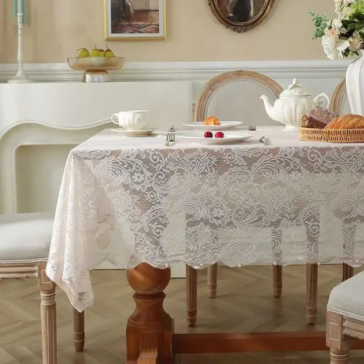 Romántico Ence estilo francés mesa de boda blanca, manteles de mesa de comedor, decoraciones de cocina - 1