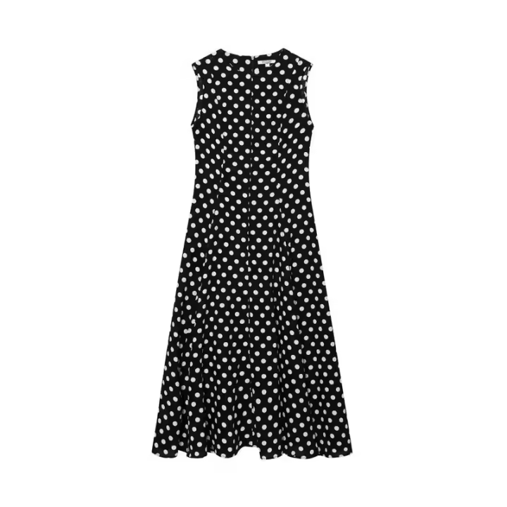 Polka Dot Dress with Round Neck Sleeveless, Long Flared Dress, Summer New Arrival Women's Clothing BUNO-2025Temperament. - 1