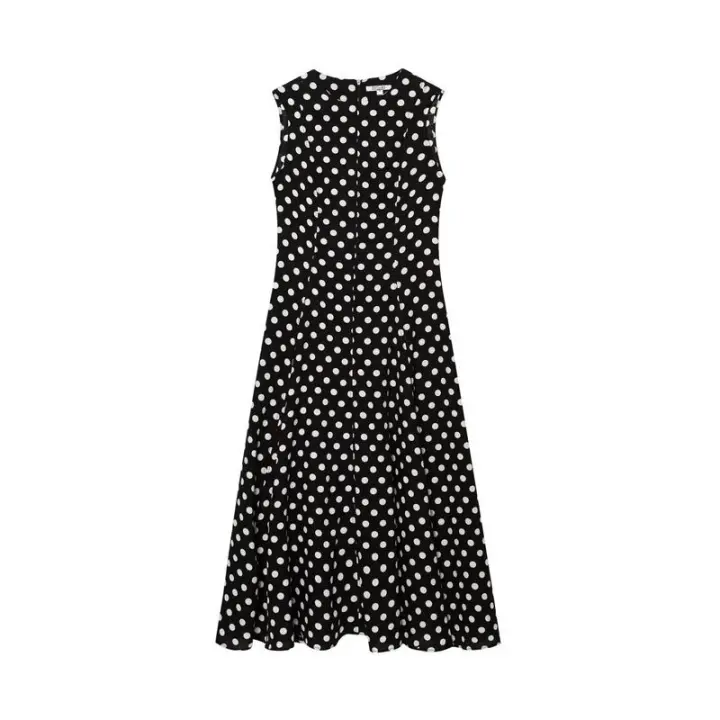Polka Dot Dress with Round Neck Sleeveless, Long Flared Dress, Summer New Arrival Women's Clothing BUNO-2025Temperament. - 1