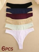 6 unidades/juego de tangas de algodón para mujer, bragas femeninas acanaladas de tiro bajo, Tanga para mujer, Bikini Sexy 7, ropa íntima de S-XL suave de Color sólido para chica - details 2