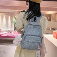 Mochila pequeña de nailon para mujer, morral informal ligero antirrobo con bonito abalorio de oso de felpa, 28GD - details 1