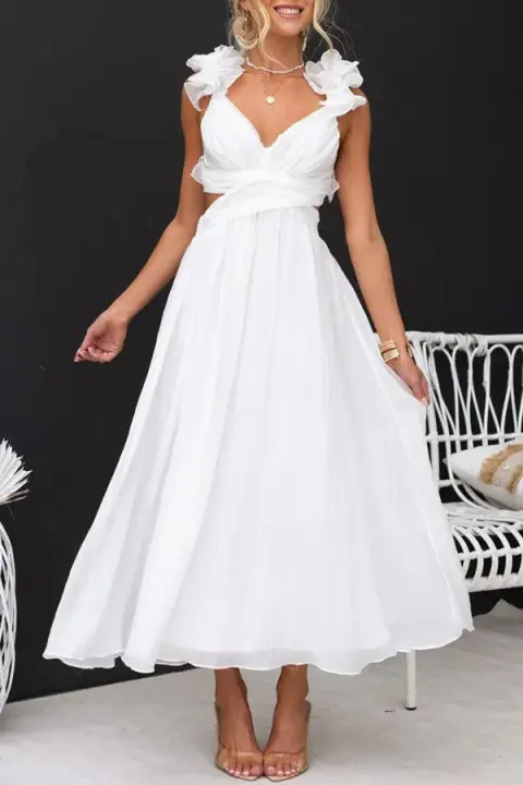 BUNO-Vestidos sin mangas para mujer, vestido plisado con tirantes elegantes, Espalda descubierta, vestidos de lino y algodón de verano, cintura alta, venta al por mayor, envío triangular - 1