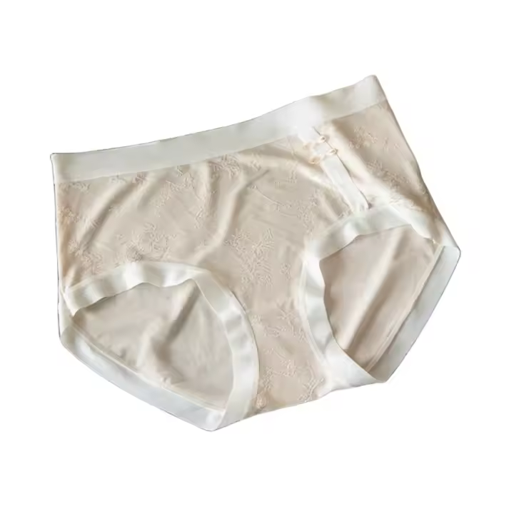 Bragas suaves de seda de hielo de estilo chino, calzoncillos con estampado de flores de Jacquard 3D de cintura baja, ropa interior transpirable sin costuras para mujer - 1