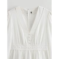 OUWU- 2025 Primavera Mujer Blanco Nuevo Vestido De Manga Larga Algodón Encaje Costura Mini Vestido Casual Playa Mujer Vestidos - details 3