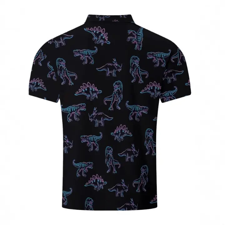 Polo casual Top de manga corta con solapa de dinosaurio colorido estampado en 3D - 1