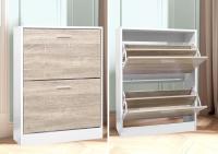 Mueble zapatero de 12 pares - Estantería de gran capacidad para vestíbulo o pasillo - (ancho) 60 x (profundidad) 24 x (alto) 80 cm - Madera clara blanca - details 79