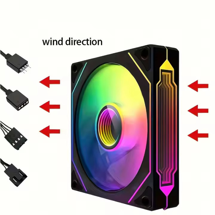 Ventilador de Enfriamiento para Carcasa con Luz ARGB y Flujo de Aire Reverso de 5V3Pines, Control de Temperatura PWM Ventilador Silencioso de 12cm - 1