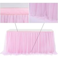 Falda de mesa de tul, cubierta de mesa, Decoración de cumpleaños, boda, paño de mesa, arreglo de postre de pastel, rosa, 4 pies - details 2