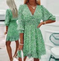 Vestido con estampado ral para mujer, cuello en V, manga A e, jersey para mujer, vestidos cortos de fiesta bohemios de verano - details 4