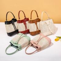Bolso cruzado de paja con bolsillo, bolso de cubo tejido con cordón, bolso de mensajero de gran capacidad, bolso de hombro de playa para verano - details 9