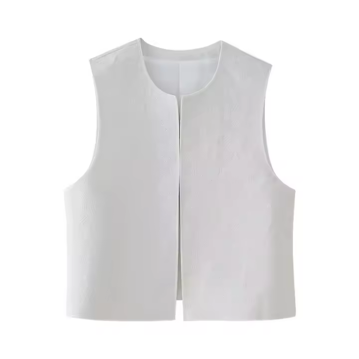 BUNO-En el verano de 2025, el nuevo chaleco bordado con cuello redondo de diseño simple acolchado de algodón a la moda para mujer. - 1