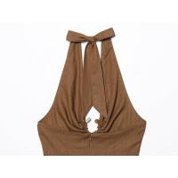 BUNO-2025 vestido MIDI de verano para mujer, vestido Vintage liso con cuello Halter sin tirantes y lazo con cordón, vestidos elegantes de lino de calle para mujer, ropa - details 4